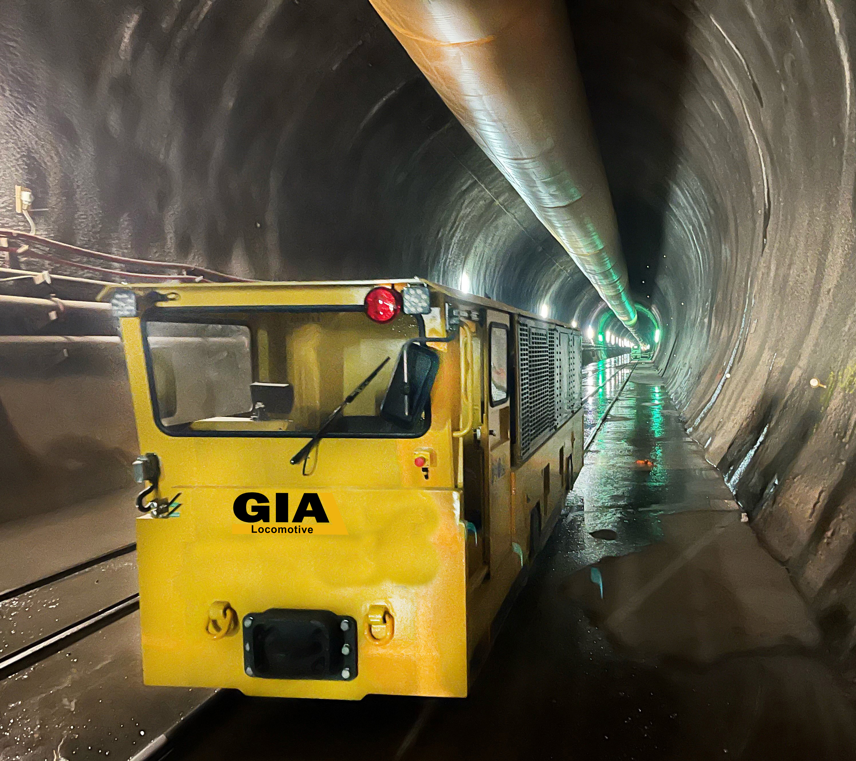 Modern locomotive in tunnel